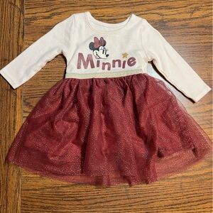 Disney baby girls maroon mini mouse dress tutu romper 6-9 months